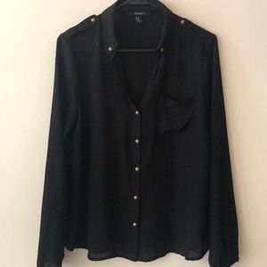 Black chiffon button up top with Gold details